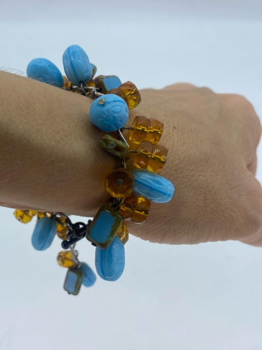 Blue and Amber Beaded Charm Bracelet - Women Jewelry
